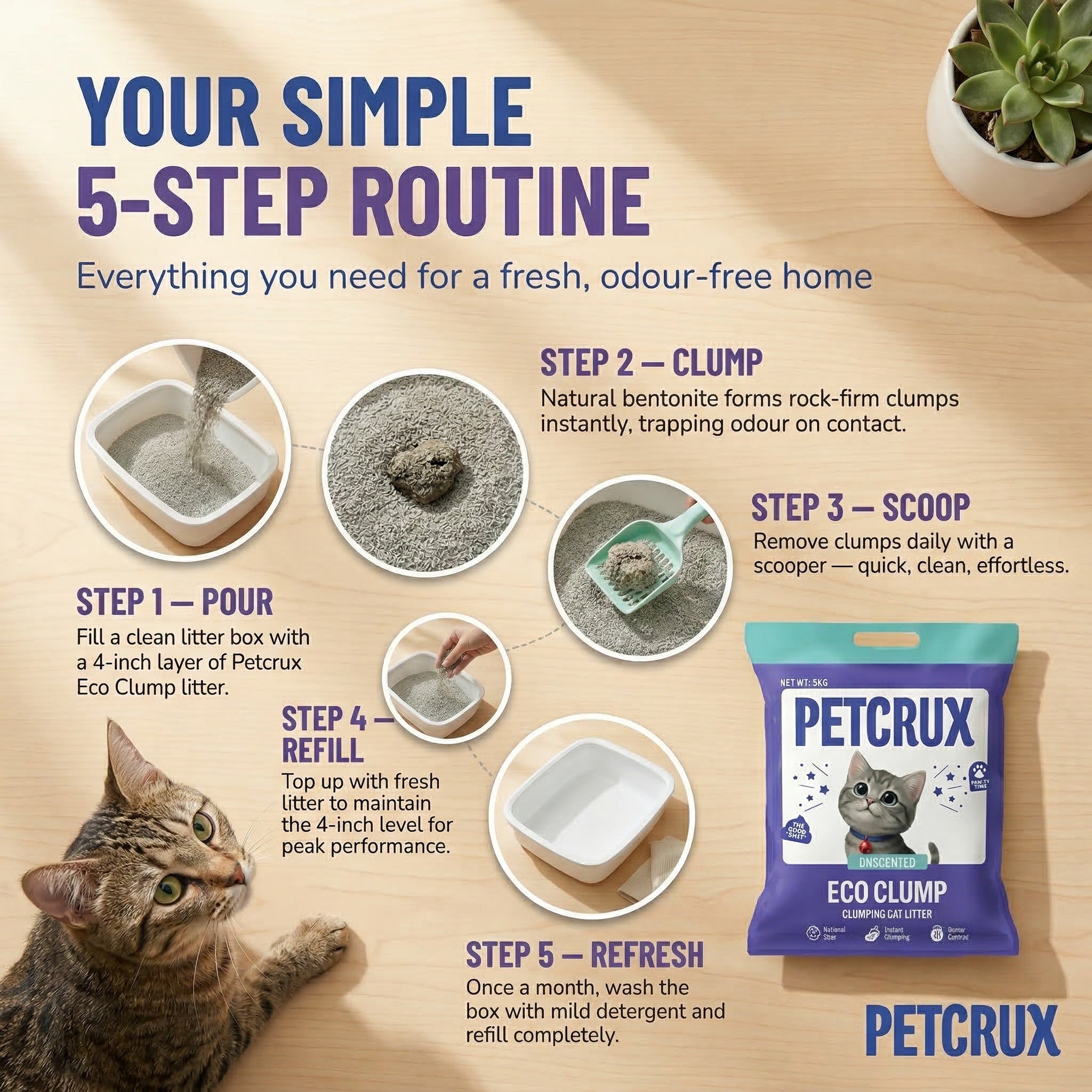 Petcrux Eco Clump Bentonite Unscented Cat Litter Cats-Litter Petcrux