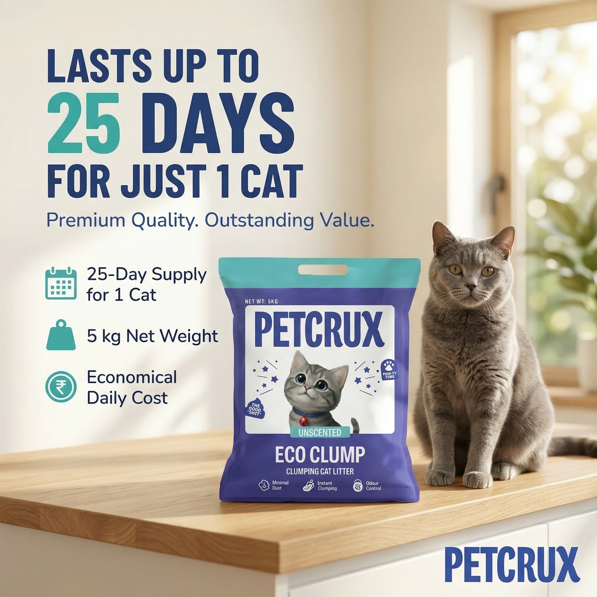 Petcrux Eco Clump Bentonite Unscented Cat Litter Cats-Litter Petcrux