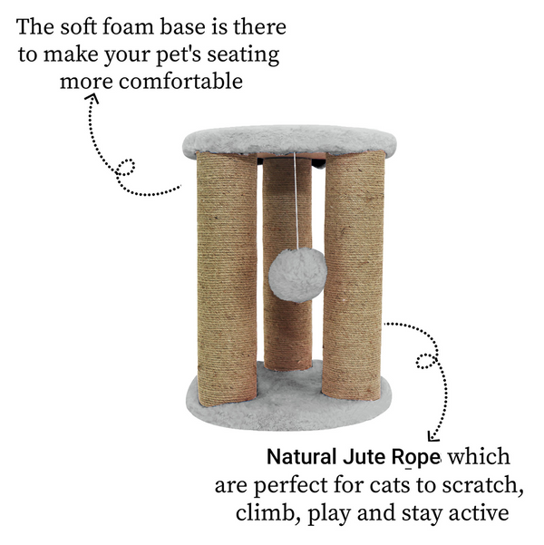 Furrlovers Natural Sisal & Scratching Post with Hanging Balls Playing Activity Tree for Cats (Grey)