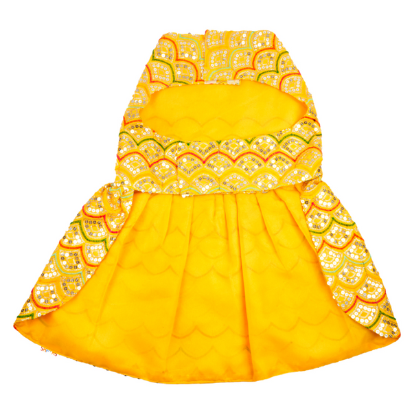 Skatrs Festive Sequence Embroidered Lehenga for Cats and Dogs (Yellow)