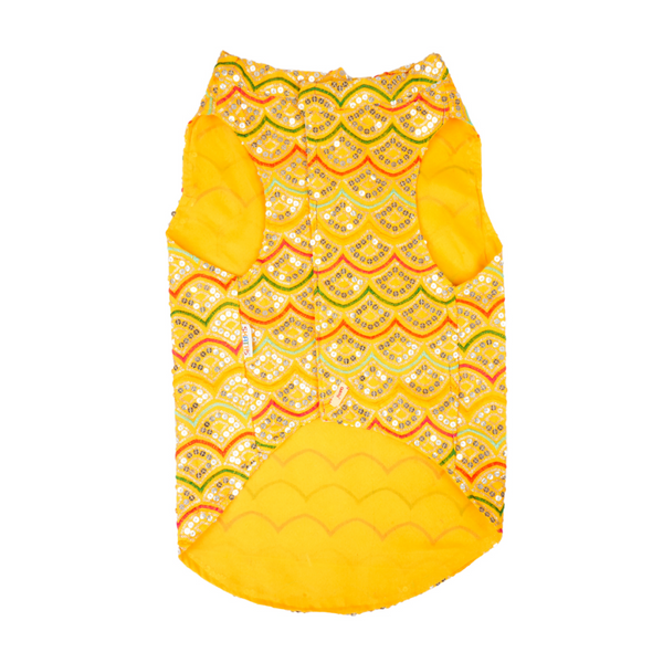 Skatrs Festive Sequence Embroidered Sherwani for Cats and Dogs (Yellow)