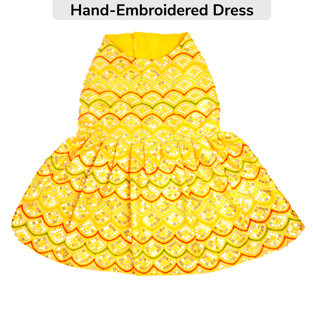 Skatrs Festive Sequence Embroidered Lehenga for Cats and Dogs (Yellow) Both-Clothing & Accessories Skatrs