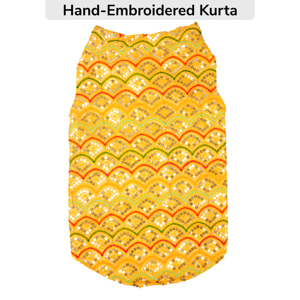 Skatrs Festive Sequence Embroidered Sherwani for Cats and Dogs (Yellow)