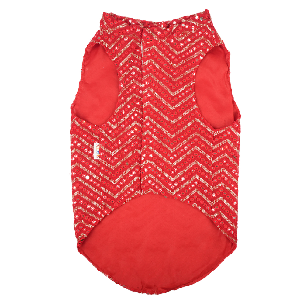 Skatrs Festive Mirror Sherwani for Cats and Dogs (Red) Both-Clothing & Accessories Skatrs