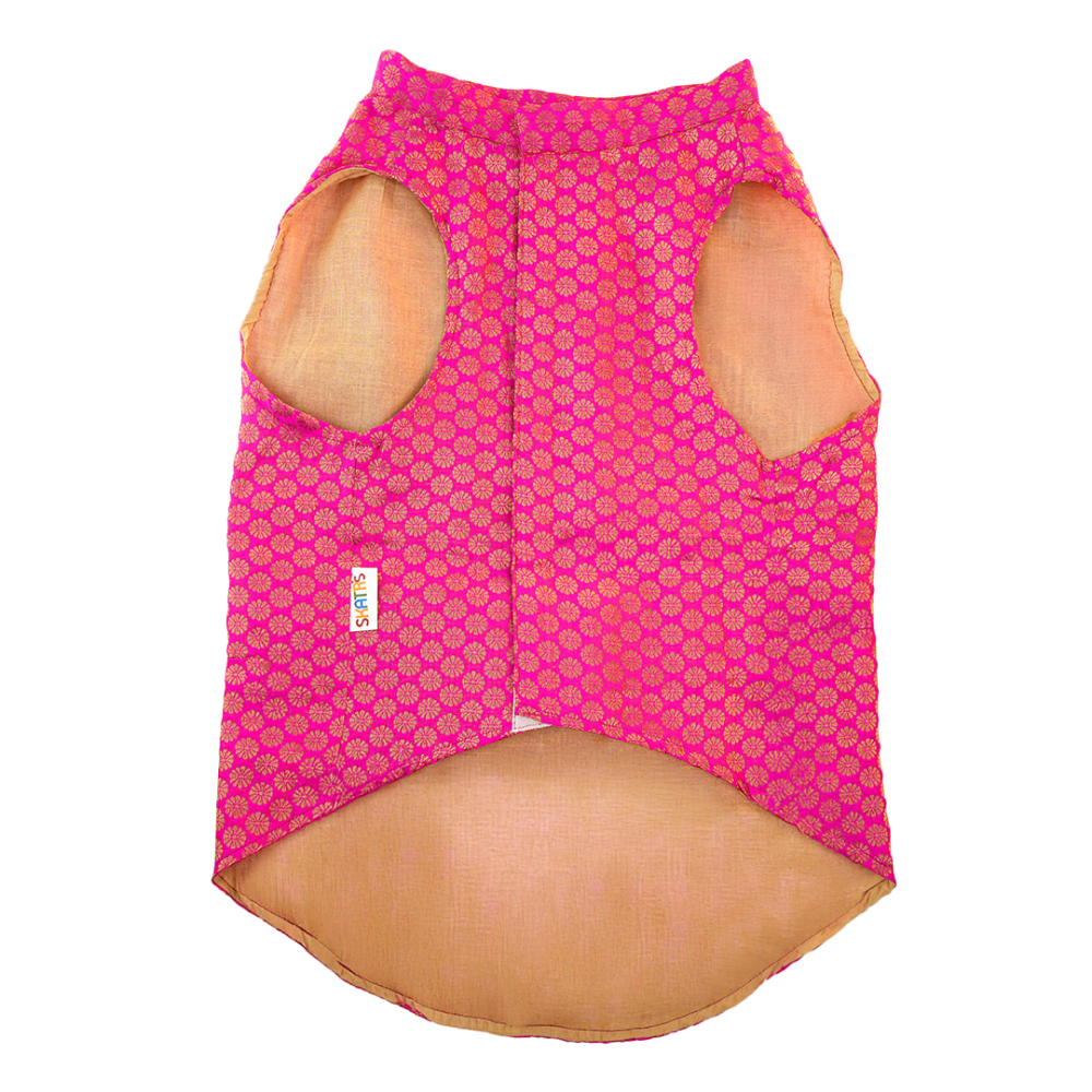Skatrs Brocade Gold Printed Sherwani for Dogs and Cats (Pink) Both-Clothing & Accessories Skatrs
