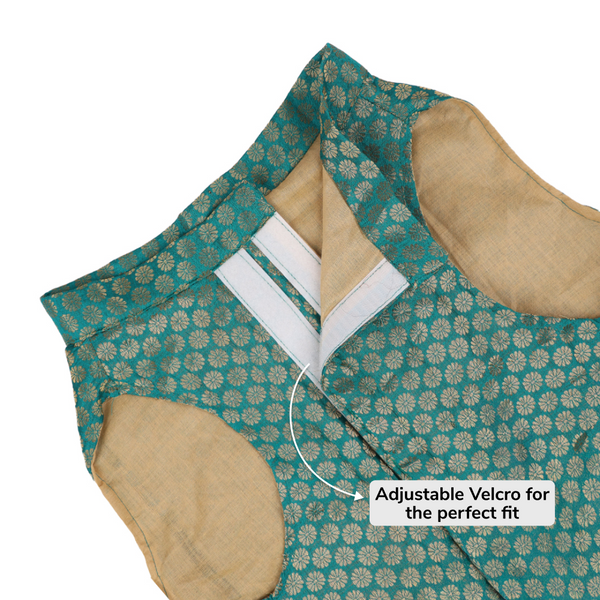 Skatrs Brocade Gold Printed Sherwani for Dogs and Cats (Teal)