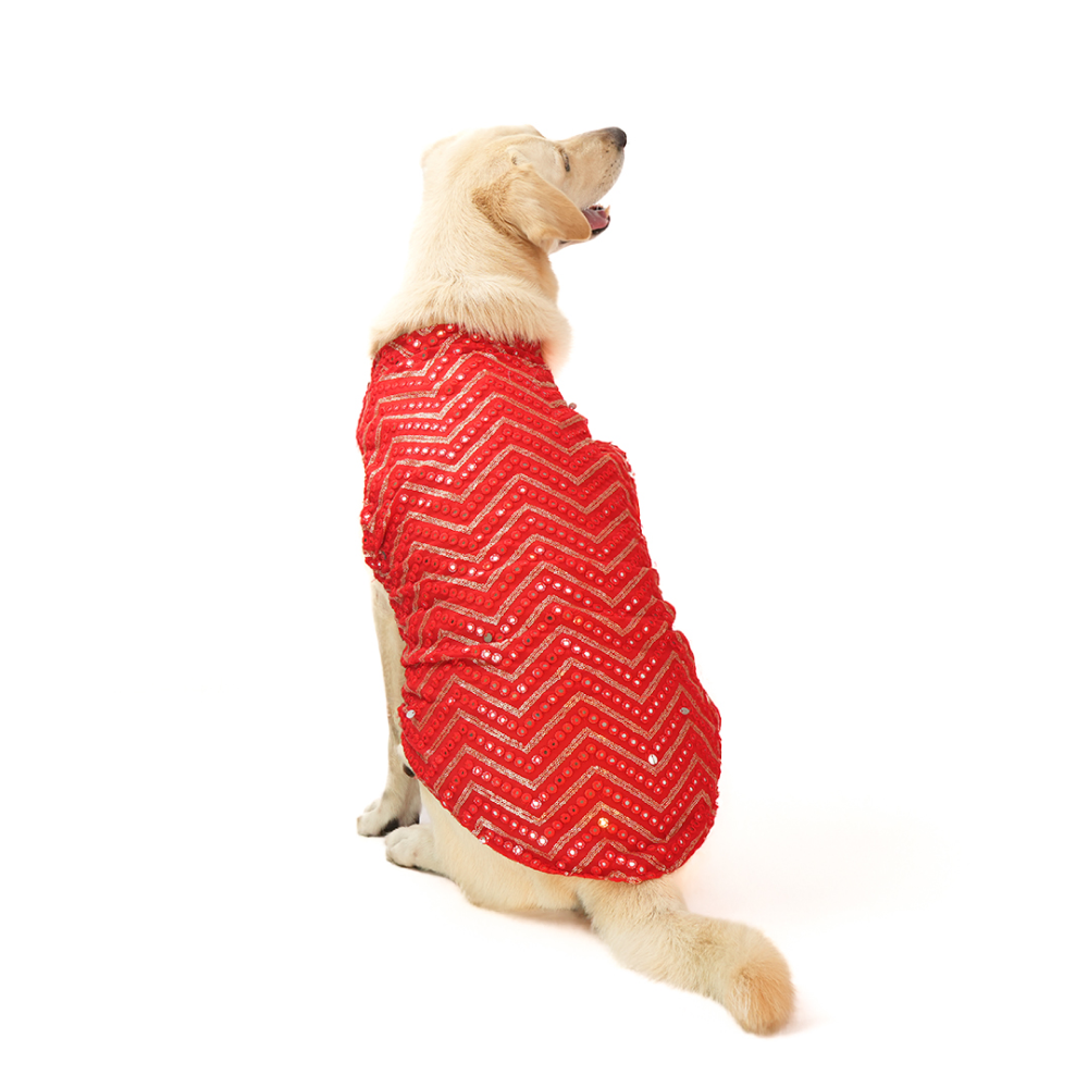 Skatrs Festive Mirror Sherwani for Cats and Dogs (Red) Both-Clothing & Accessories Skatrs
