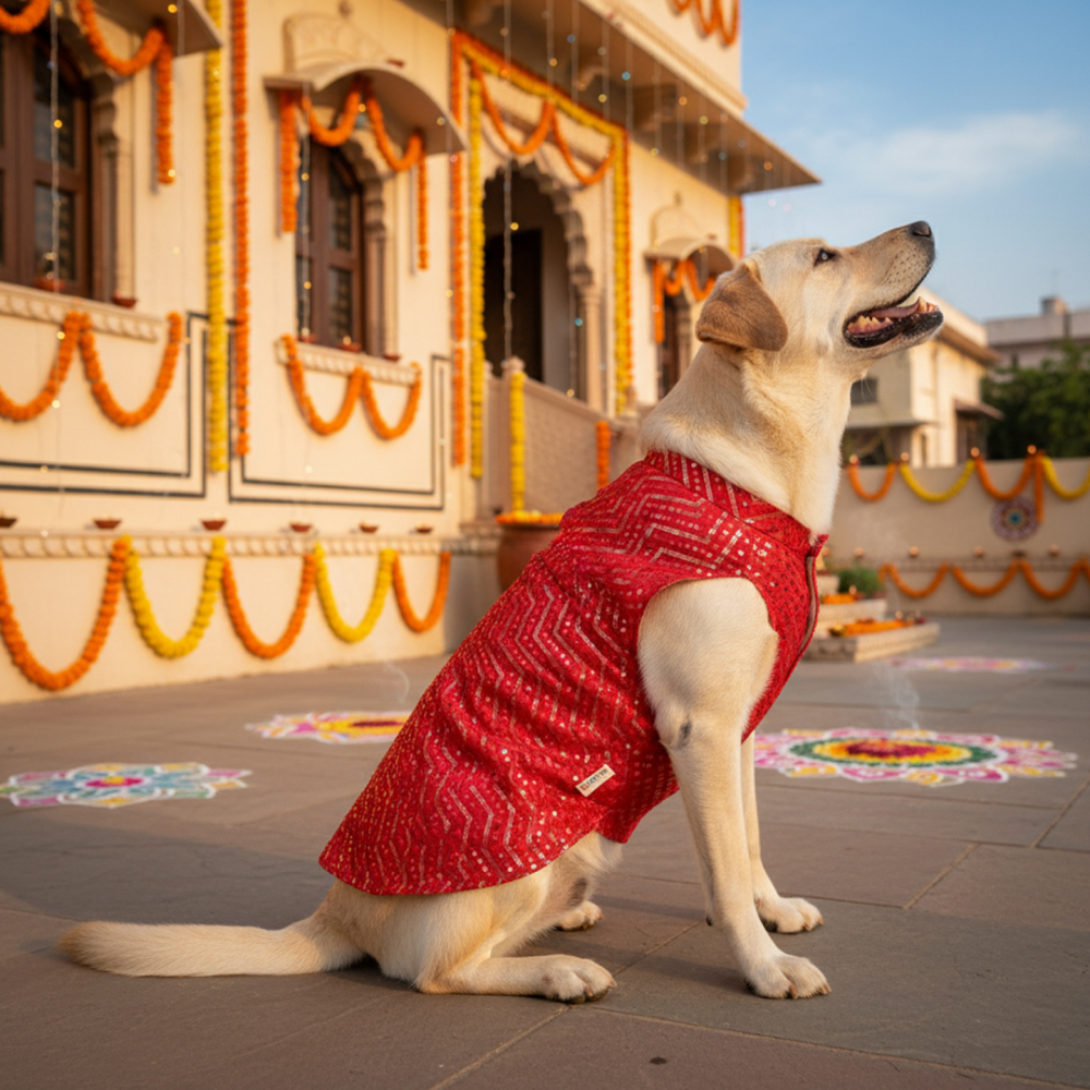 Skatrs Festive Mirror Sherwani for Cats and Dogs (Red) Both-Clothing & Accessories Skatrs