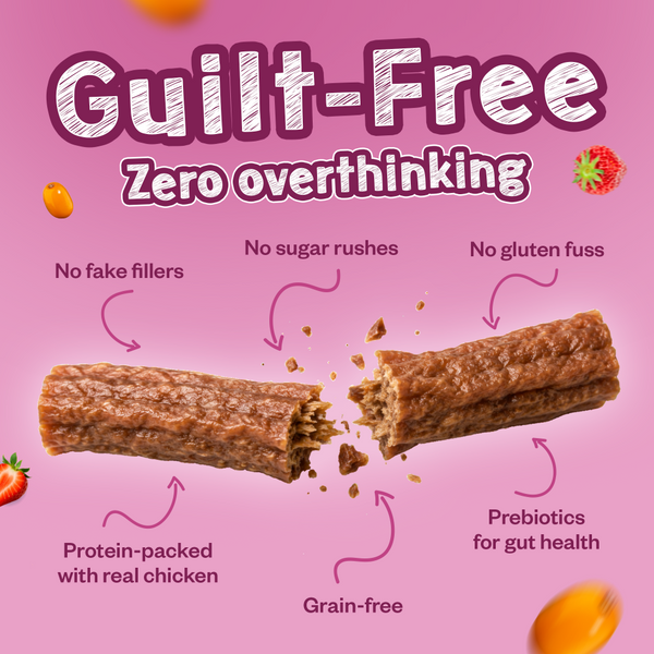 Tails Alive Shinyy+ Strawberry Crush Chicken Chew Sticks for Dogs