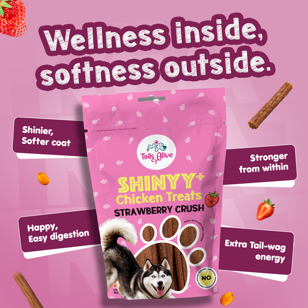 Tails Alive Shinyy+ Strawberry Crush Chicken Chew Sticks for Dogs