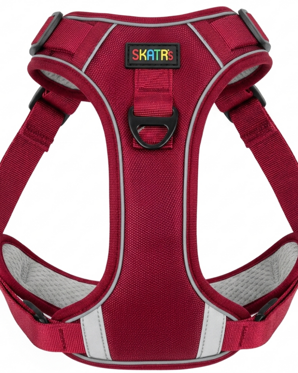 Skatrs Fully Padded Reflective Harness for Dogs & Cats (Maroon)