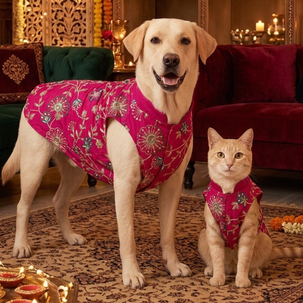 Skatrs Maharaja Handcrafted Sherwani for Dogs and Cats (Fuchsia)