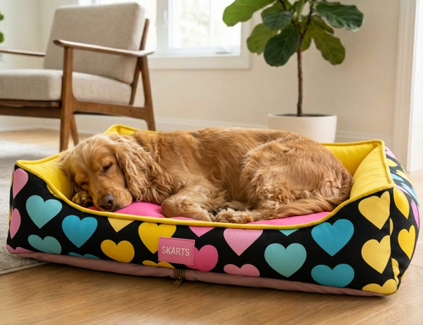 Skatrs Pastel Heart Soft Bolster Bed for Dogs & Cats