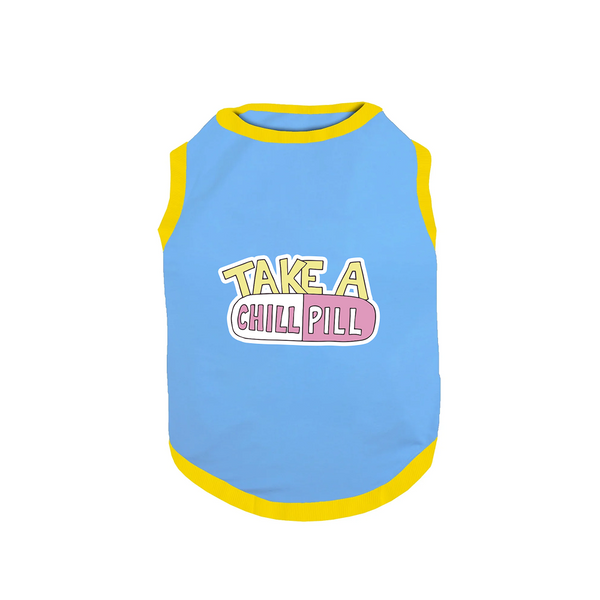 PawsIndia  Take A Chill Pill Printed with Ribbed Sleeves TShirt for Dogs (Blue)