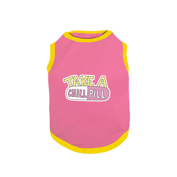 PawsIndia  Take A Chill Pill Printed with Ribbed Sleeves TShirt for Dogs (Pink)