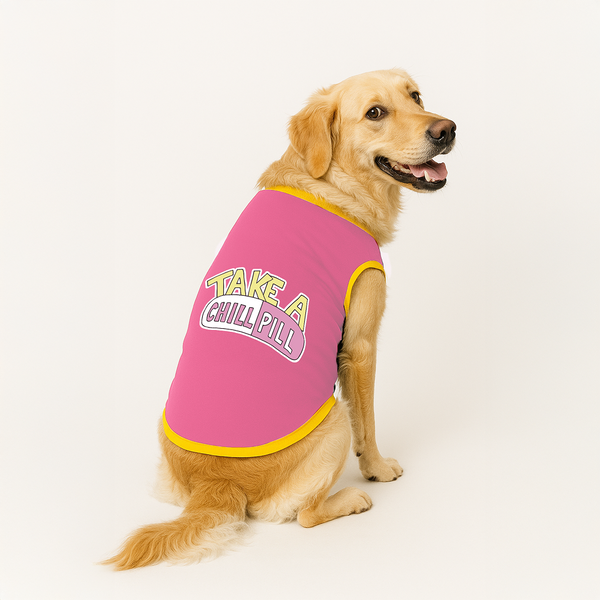 PawsIndia  Take A Chill Pill Printed with Ribbed Sleeves TShirt for Dogs (Pink)