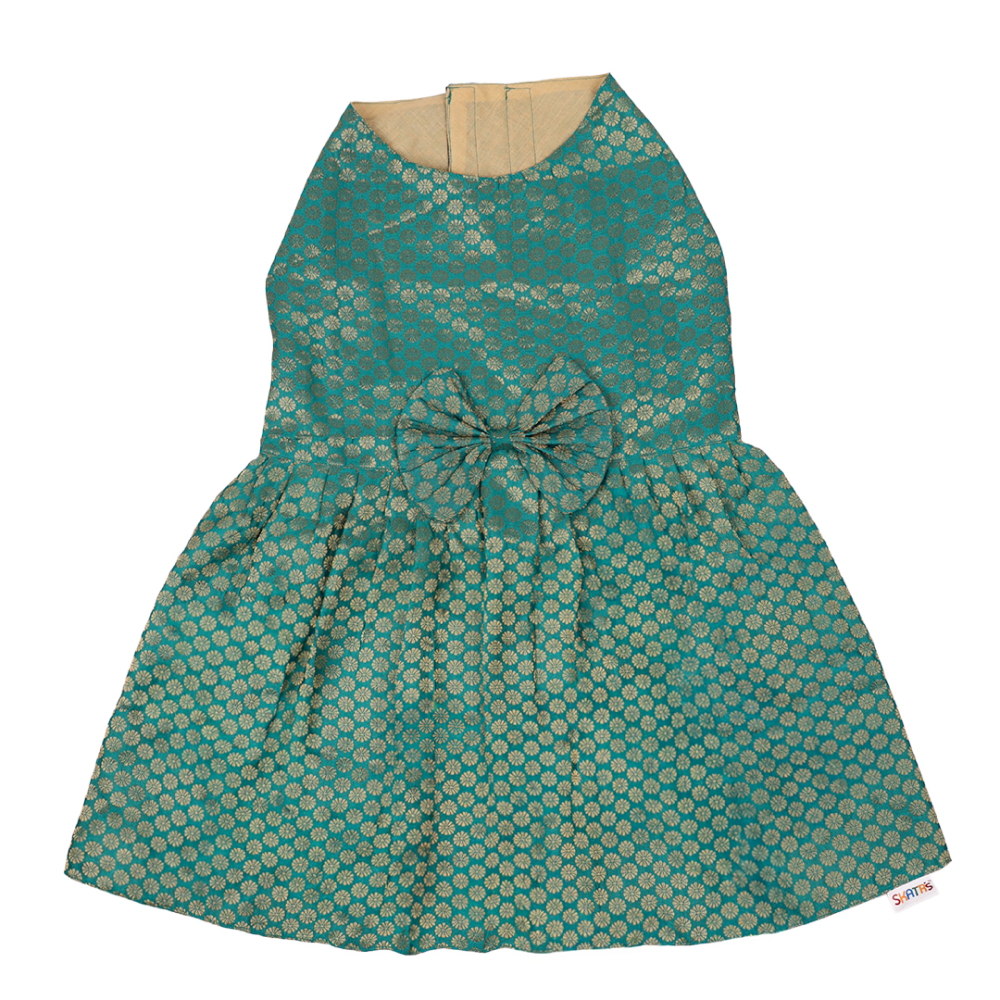 Skatrs Brocade Gold Printed Dress for Dogs and Cats (Teal) Both-Clothing & Accessories Skatrs