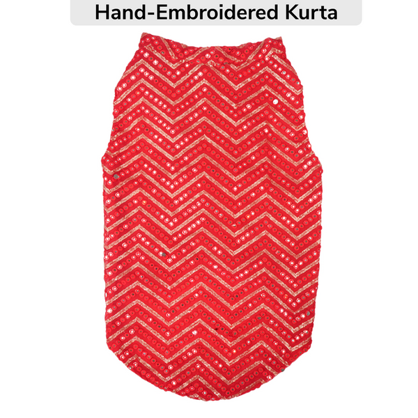 Skatrs Festive Mirror Sherwani for Cats and Dogs (Red)