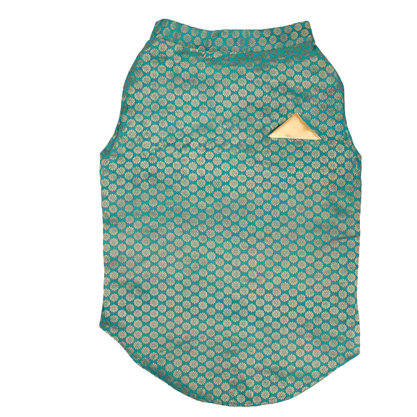 Skatrs Brocade Gold Printed Sherwani for Dogs and Cats (Teal)