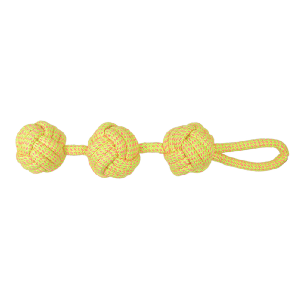 SKATRS 3 Ball Rope Tug Toy for Dogs and Cats (Yellow)