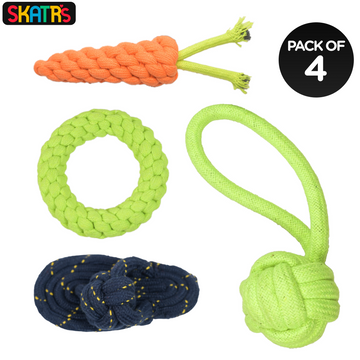 Skatrs Knotted Ball, Ring, Sandal and Carrot Shaped Rope Chew Toy for Dogs and Cats Combo