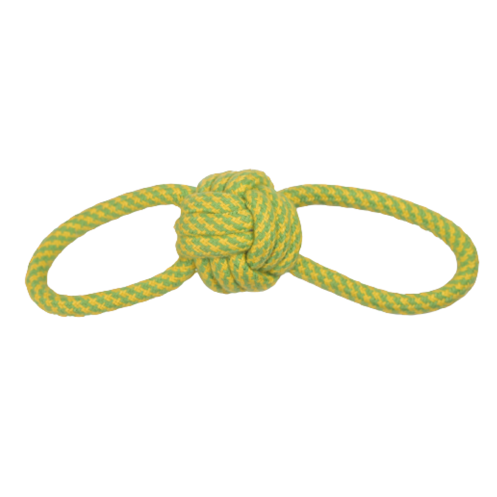 SKATRS Double Loop Knotted Rope Chew Toy for Dogs and Cats (Green/Yellow)