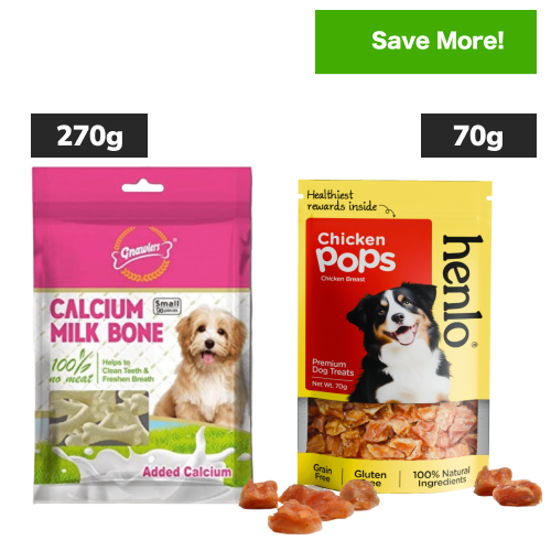 Gnawlers Calcium Milk Bone and Henlo Chicken Pops Dog Treats Combo Dog Treats + Others Exclusive Combo 270g(30pcs) + 70g