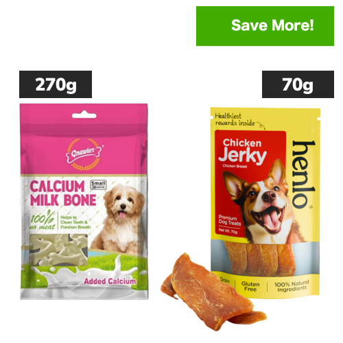 Gnawlers Calcium Milk Bone and Henlo Chicken Jerky Dog Treats Combo Dog Treats + Others Exclusive Combo 270g(30pcs)+70g