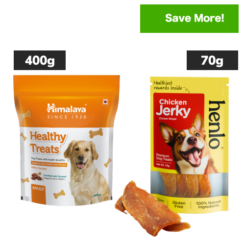 Himalaya Healthy Chicken and Henlo Chicken Jerky Dog Treats Combo Dog Treats + Others Exclusive Combo 400g+70g