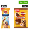 Pedigree Dentastix Oral Care for Adult (Large Breed of 25 kg+) and Grilled Liver Tasty Jerky Dog Treats Combo Dog Treats + Others Pedigree 270g (7pcs) + 70g