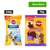 Pedigree Dentastix Oral Care for Adult (Small Breed of 5 to 10 kg) and Roasted Lamb Tasty Jerky Dog Treats Combo Dog Treats + Others Pedigree 110g (7pcs) + 70g