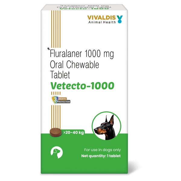 Vivaldis Vetecto 1000 (Fluralaner) chewable Tick & Flea tablet for Dogs (1 Chewable tab)