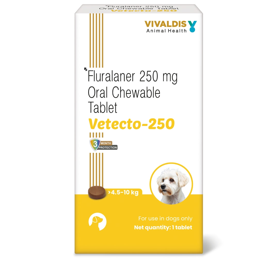 Vivaldis Vetecto 250 (Fluralaner) chewable Tick & Flea tablet for Dogs (1 Chewable tab) Dogs-Pharmacy Vivaldis Pharmacy