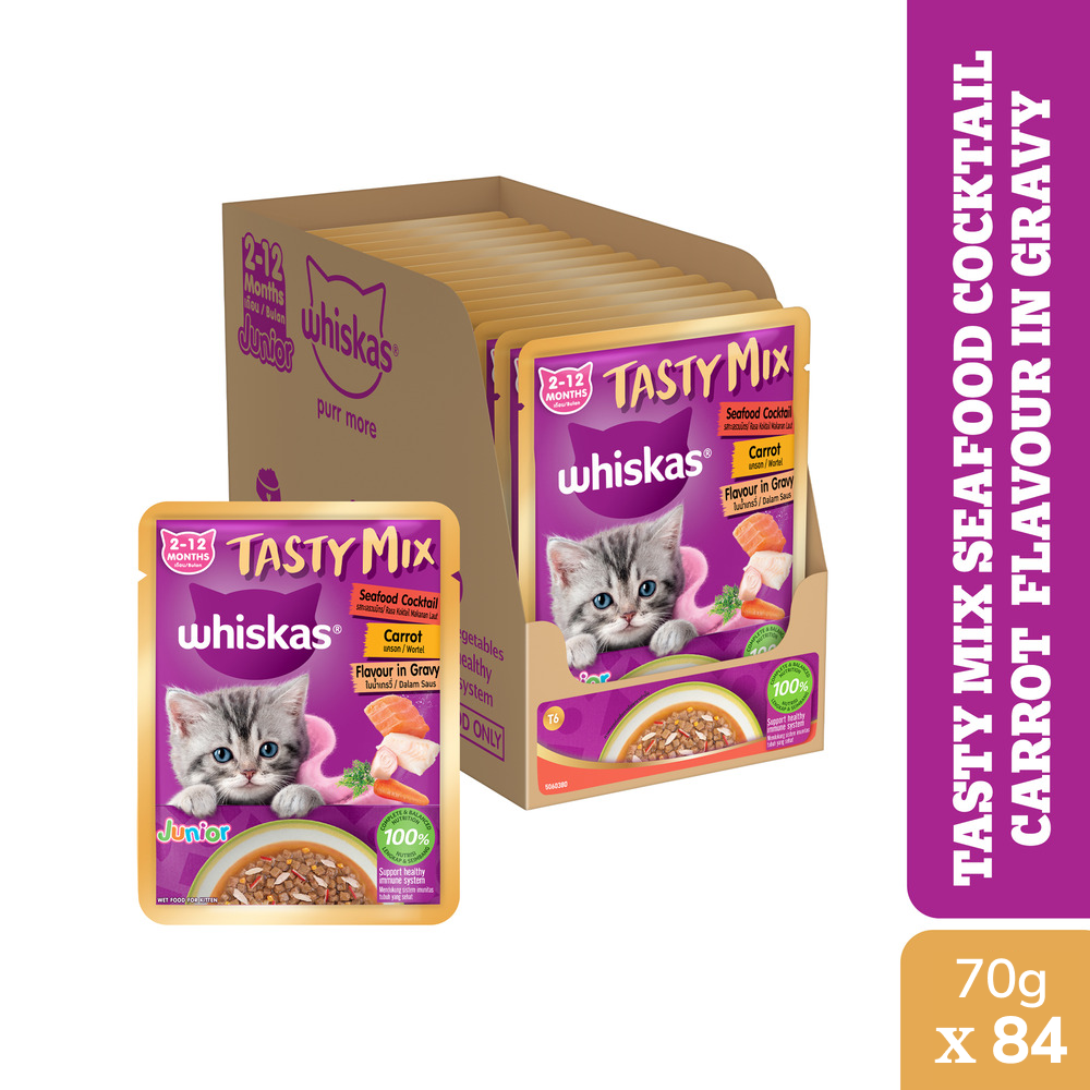 Whiskas Tasty Mix Seafood Cocktail Carrot Gravy Kitten Cat Wet Food Cats-Wet Food Whiskas 84x70g
