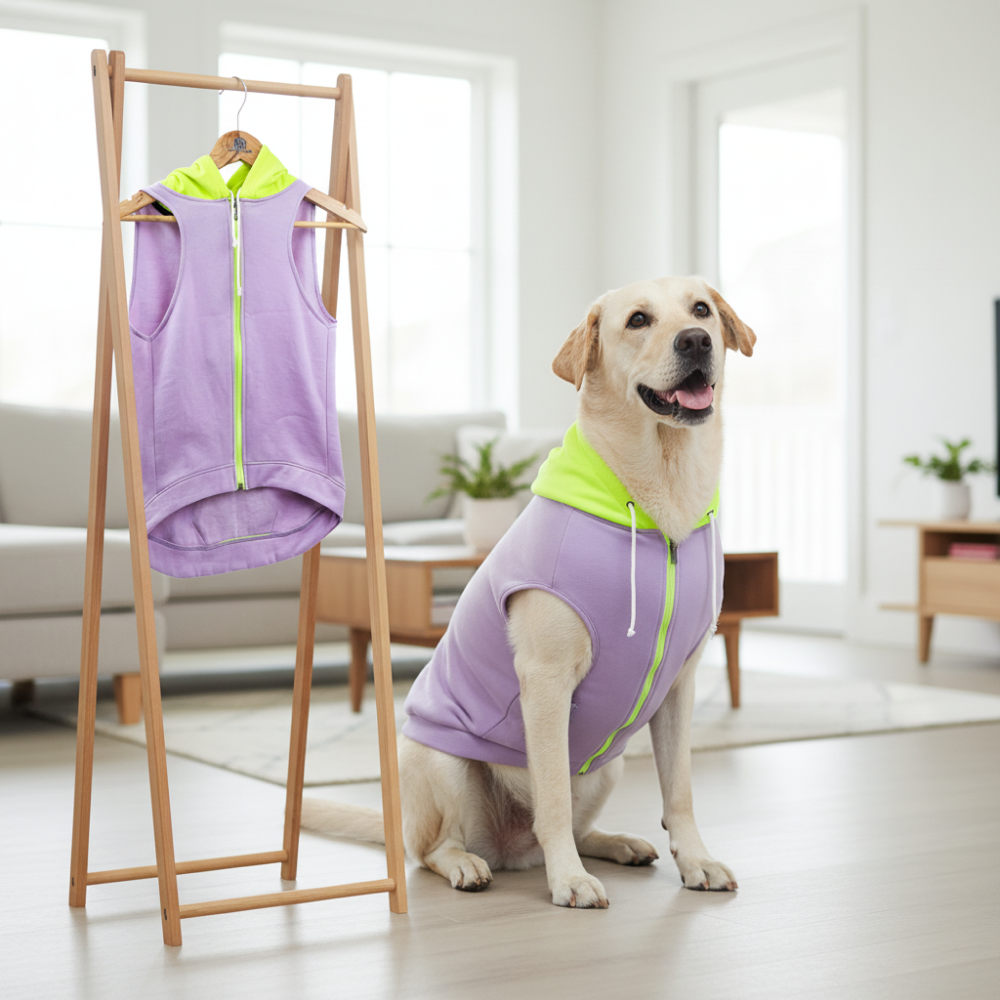Skatrs Lilac Pop In-Style Hoodie For Dogs and Cats(Lilac & Neon Green) Both-Clothing & Accessories Skatrs
