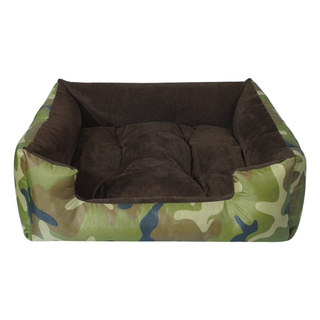 Hiputee Polyester Canvas Velvet Fabric Rectangular Reversible Bed for Dogs and Cats (Army print)