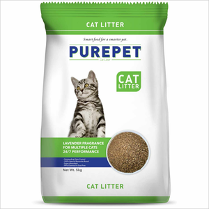 Purepet Lavender Scented Clumping Cat Litter and Petcrux Scoopable Montonite Jasmine Scented Cat Litter in Reusable Jute Bag (5kg + 5kg)