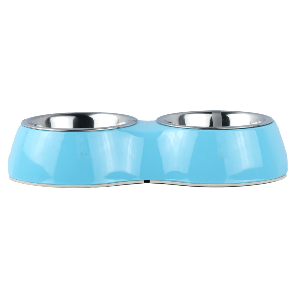 Basil Double Melamine Bowl Dinner Set for Dogs and Cats (Blue)