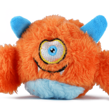 Basil Plush Monster Ball Toy with Squeaky Ball Inside for Dogs and Cats | For Medium Chewers (Orange)