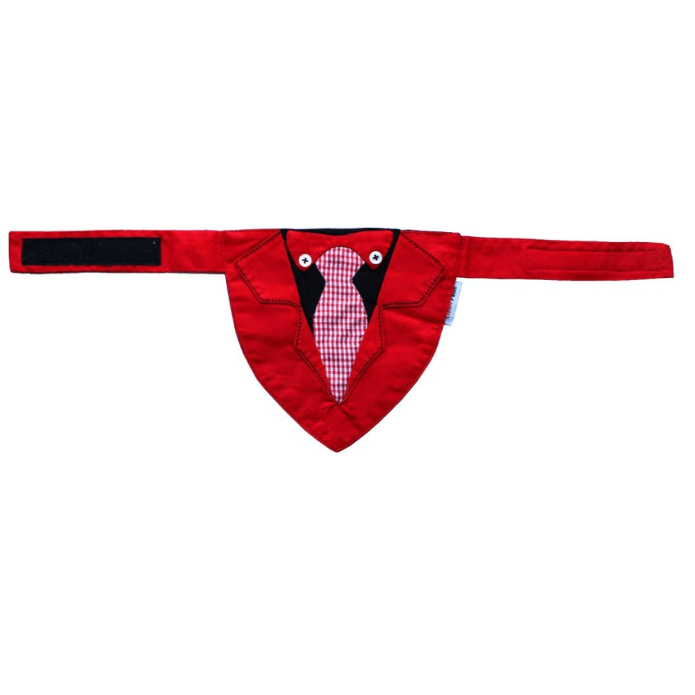 Lana Paws Applique Work Tuxedo Adjustable Dog Bandana-Red