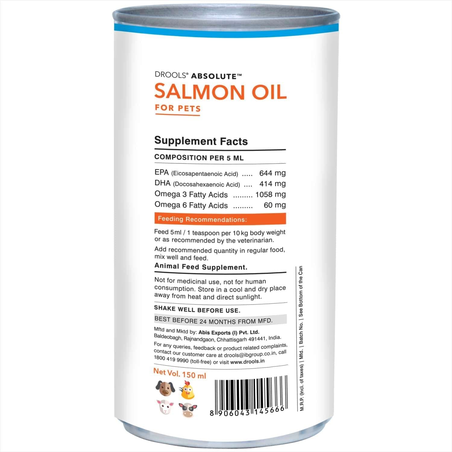 Drools Absolute Salmon Oil Syrup Dog Supplement 150 ML