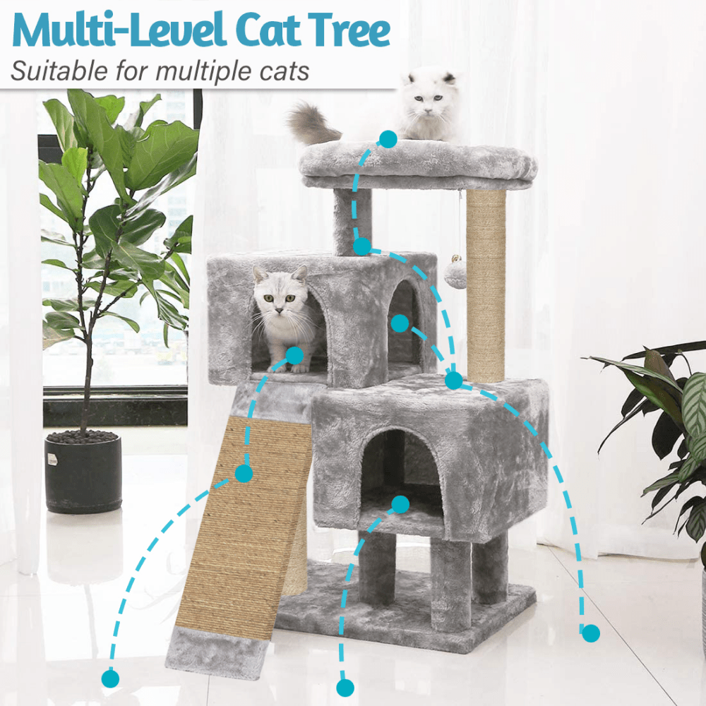 Hiputee Condo Activity Tree with Scratching Post for Kittens & Cats (Grey)