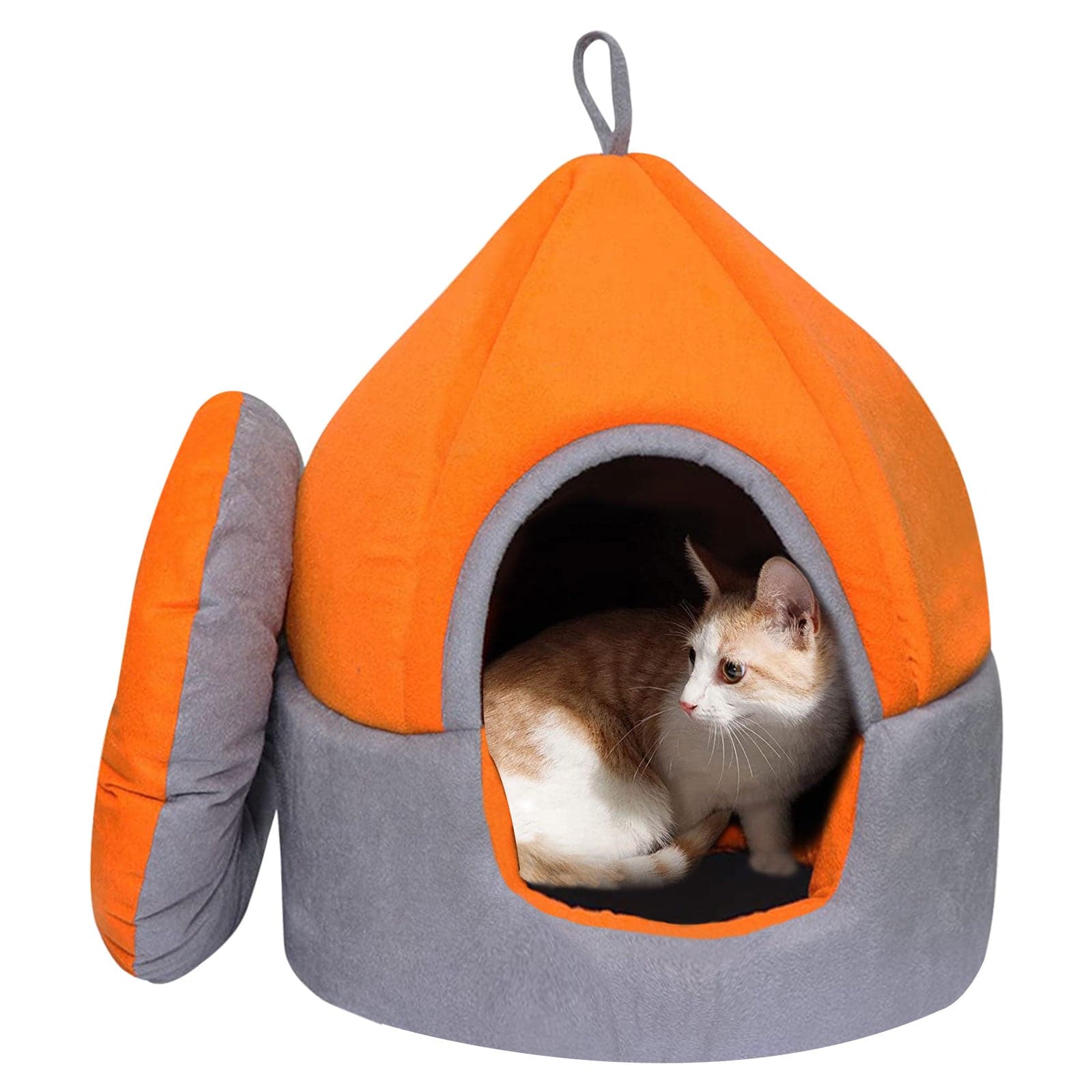 Hiputee Luxurious Temple Style Soft Velvet Fabric Dual Color Hut for Dogs and Cats (Orange & Grey)