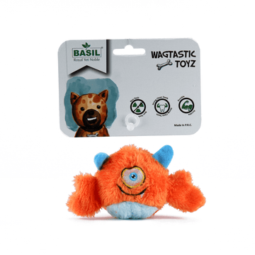 Basil Plush Monster Ball Toy with Squeaky Ball Inside for Dogs and Cats | For Medium Chewers (Orange)