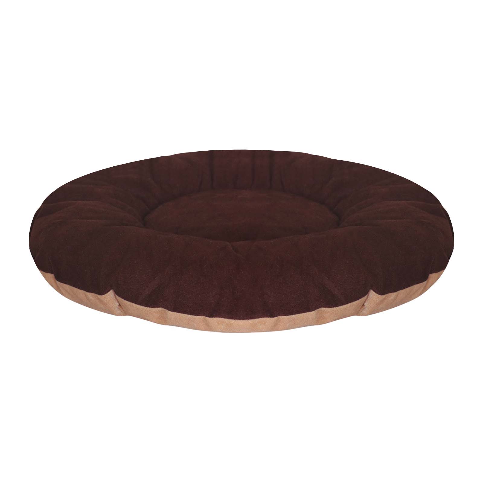 Hiputee Reversible Flat Velvet Round Shape Cushion for Dogs and Cats (Brown & Cream)