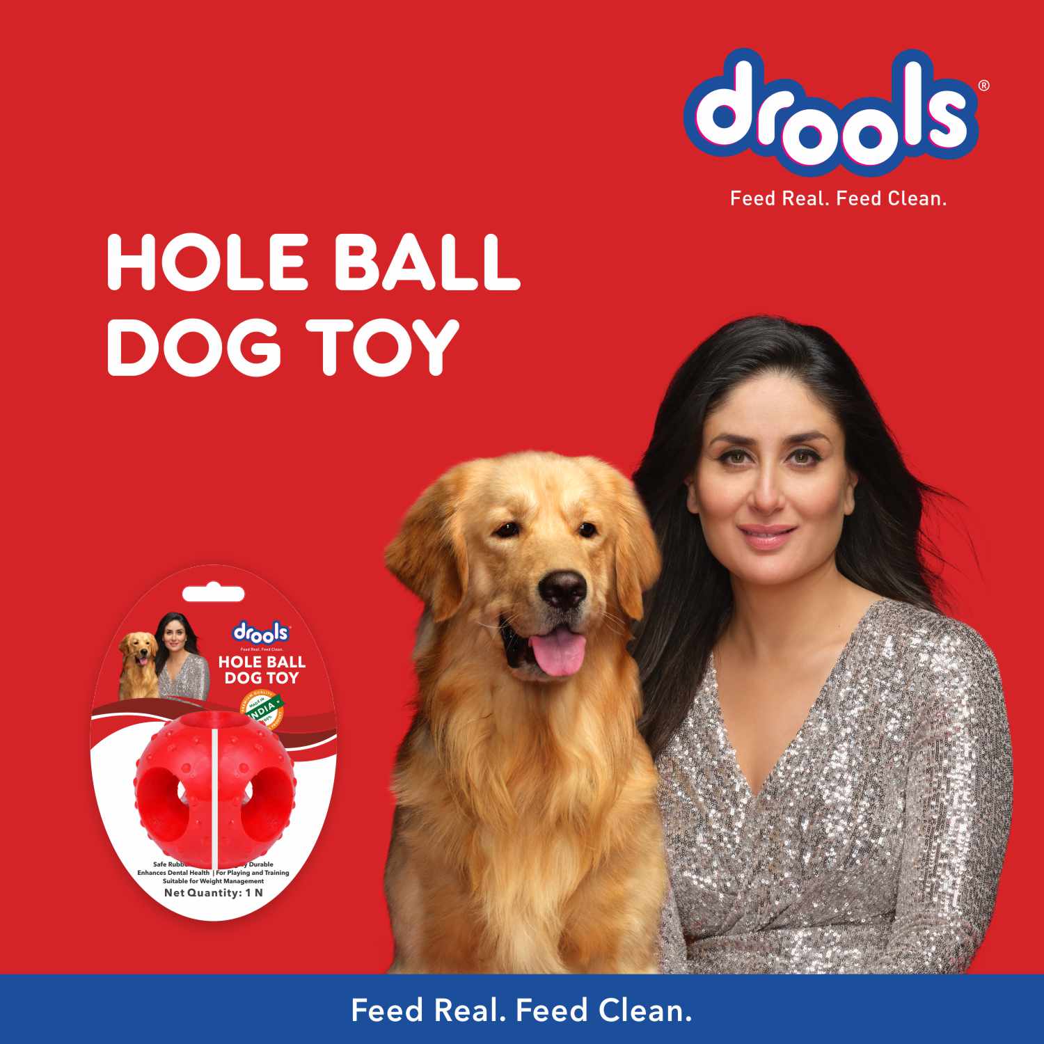 Drools Non Toxic Rubber Hole Ball Chew Teething Toy for Puppies and Dogs