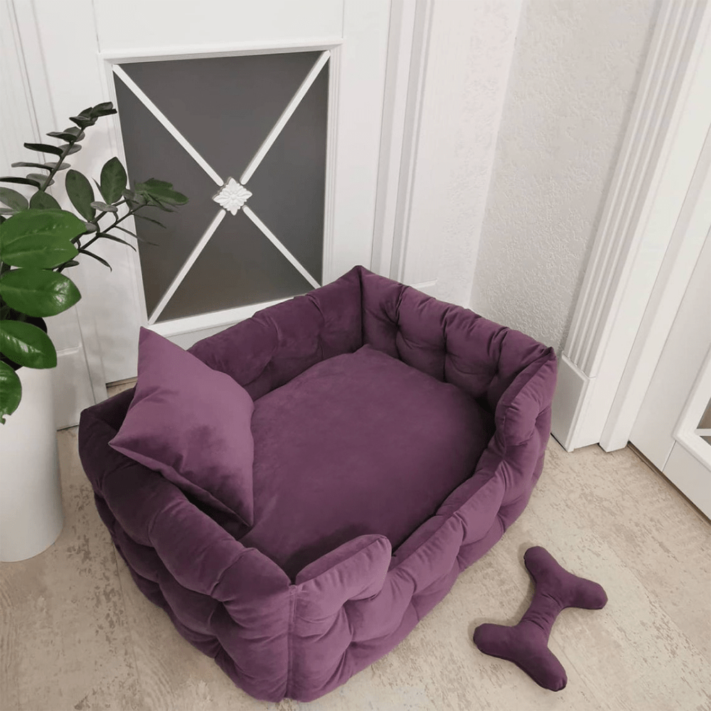 Hiputee Luxurious High Wall Soft Velvet Fabric Washable Bed for Dogs and Cats (Purple)