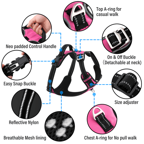 Hank 3M Reflective Harness for Puller Dogs (Pink)