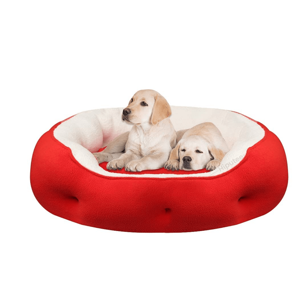 Hiputee Soft Dual Fabric Reversible Washable Bed with Cover for Dogs and Cats(White Sherpa Red Fleece)