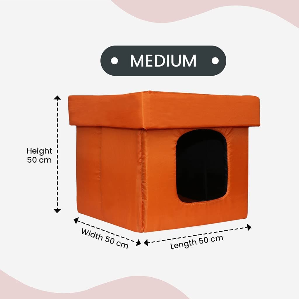 Hiputee Premium Square Box Shape Waterproof Hut Toy for Dogs and Cats (Orange & Black)